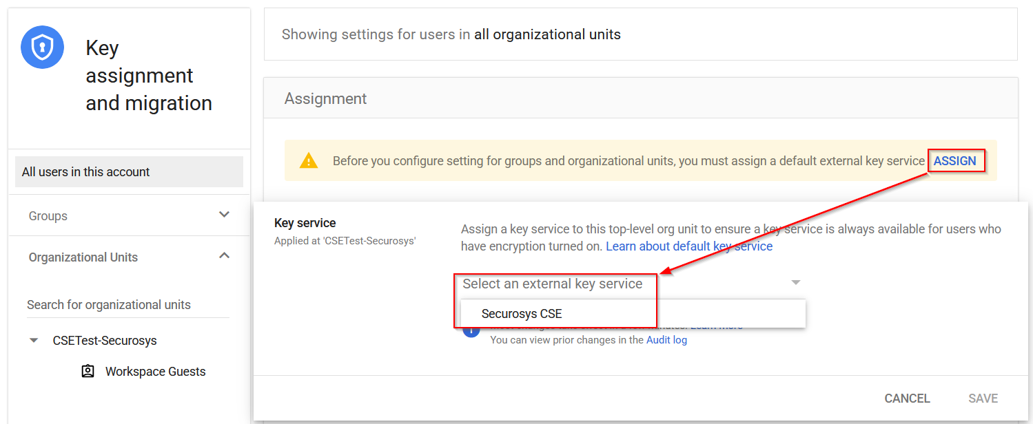 Assign a default Key Service