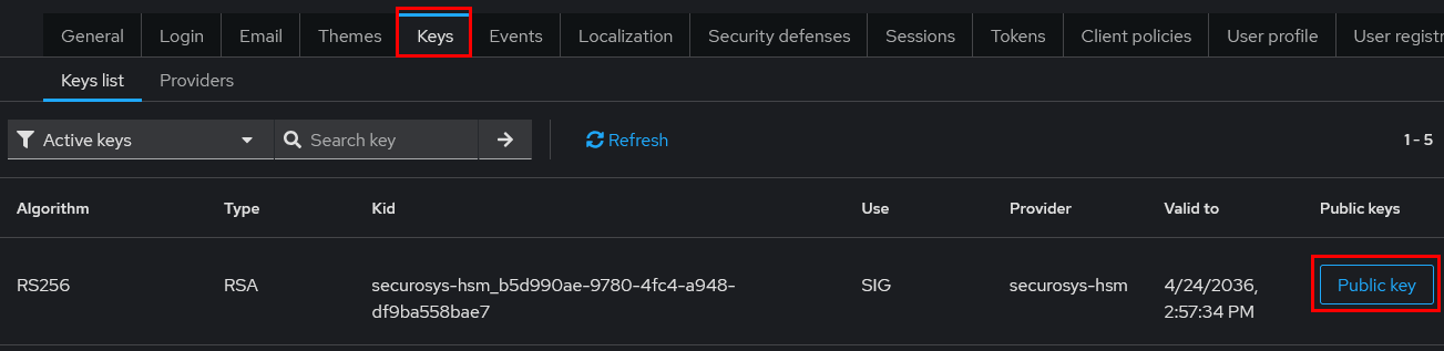 View public key of signing key pair directly in Keycloak