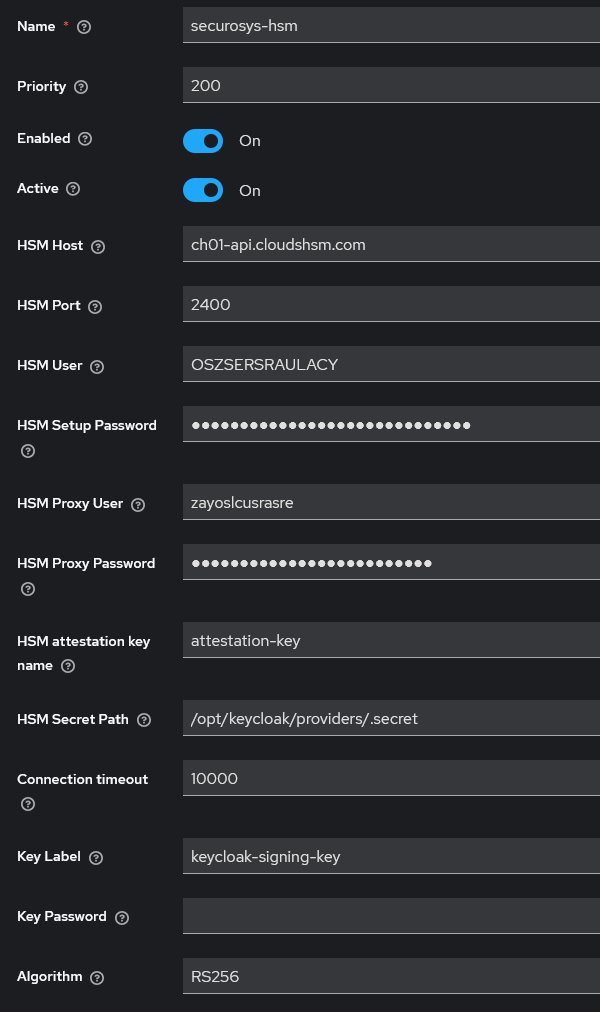Keycloak provider HSM details